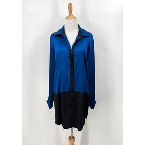 SOFT SURROUNDINGS Shirt Womens Medium Blue Black Silk Long Sleeve Tunic Washable